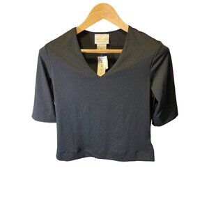 Christie and Jill NWT Black V Neck Half Sleeve Stretch Top Sz M